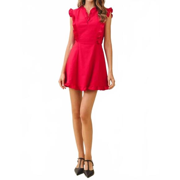 NEW TCEC ruffle notched neckline dress in red - Picture 4 of 4